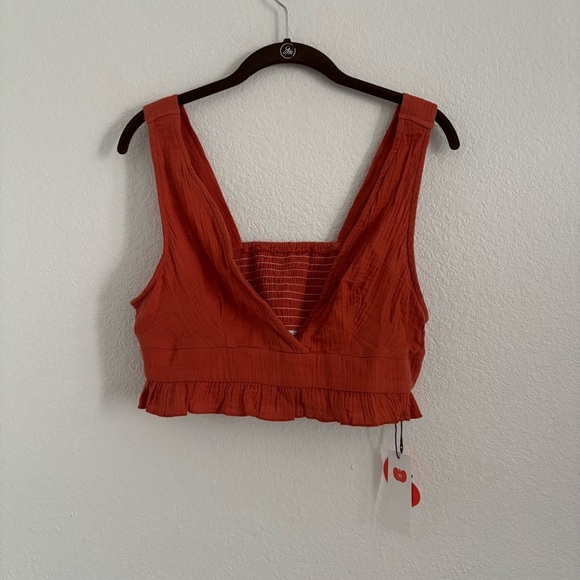 NWT Cider Women's Size XL Orange Ruffle Smocked Back Crop Top - Picture 1 of 3